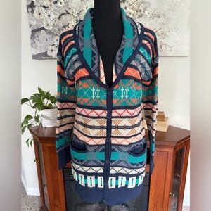 Rubbish Multicolored Southwestern Print Collared Women’s Cardigan - Size Medium
